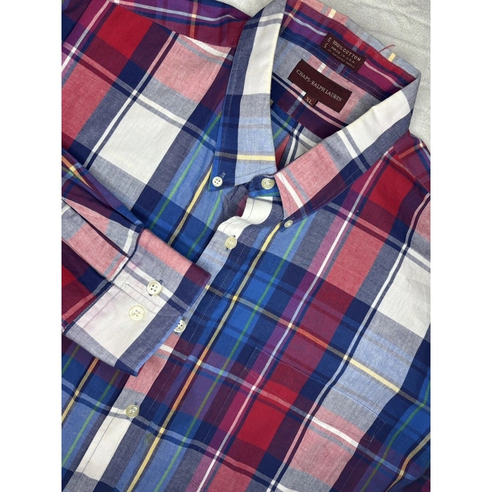 Vintage Chaps Ralph Lauren Plaid Long Sleeve Button Down Shirt Made in USA Men's